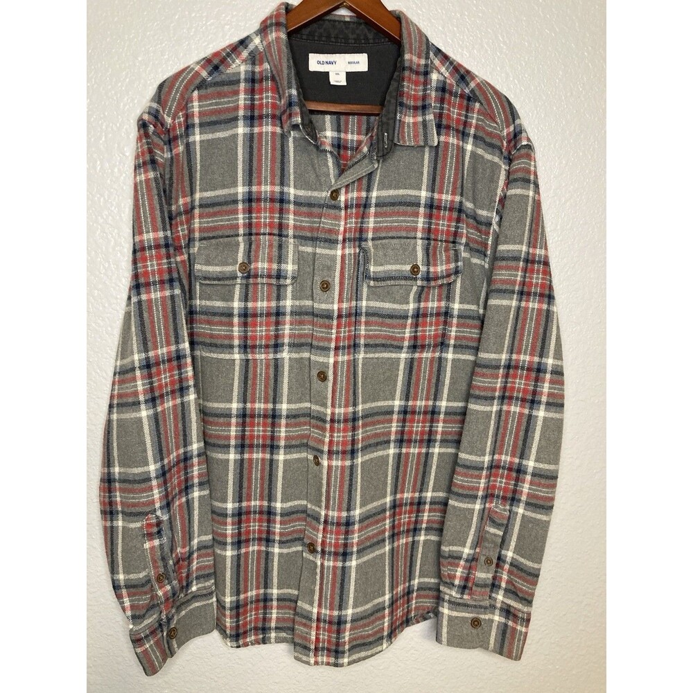 Old Navy Men's Plaid Flannel Shirt Shacket XXL Heavy Weight Gorpcore Cabin Work